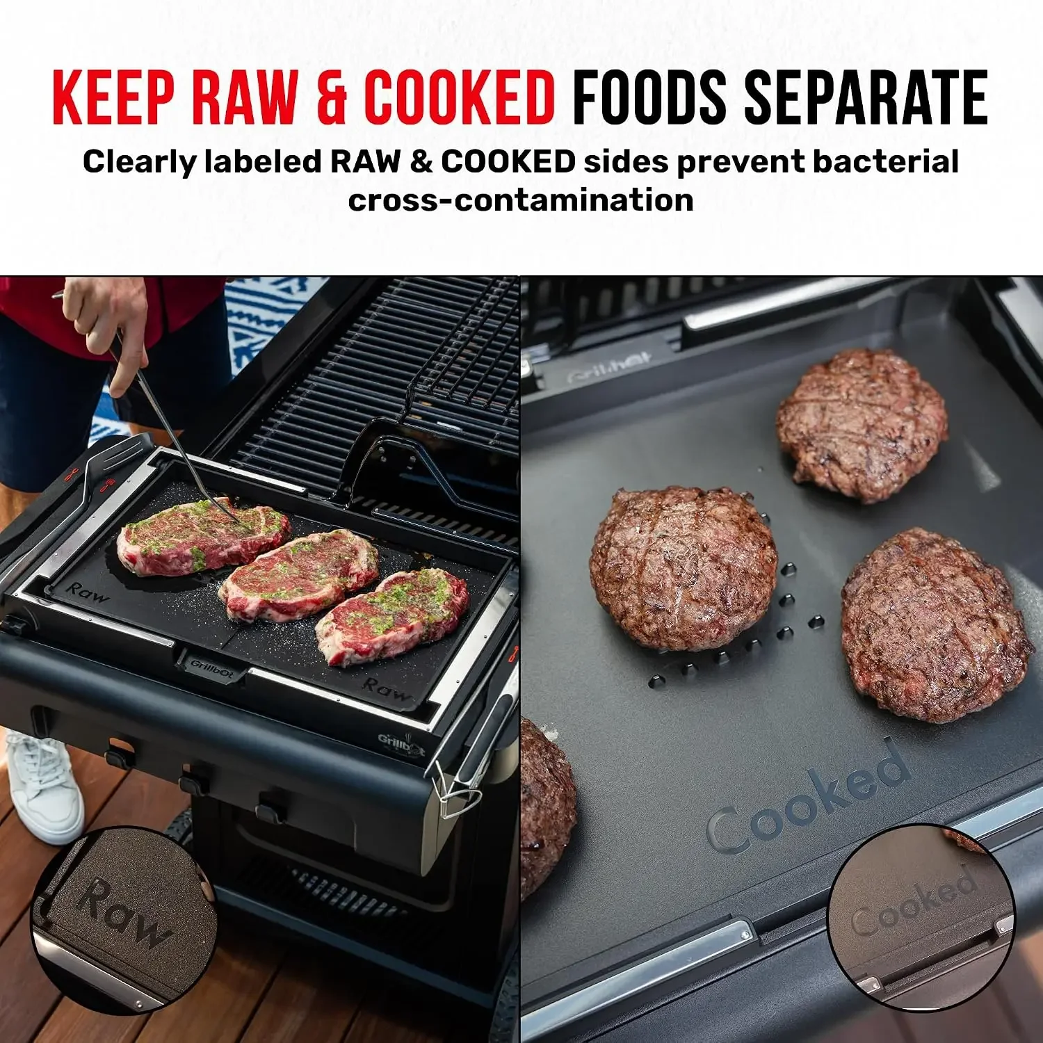 FlipTray Dual-Sided Grilling Prep and Serving Tray - Raw/Cooked Food Separation, BBQ Grill Carry System Tray, Built-in
