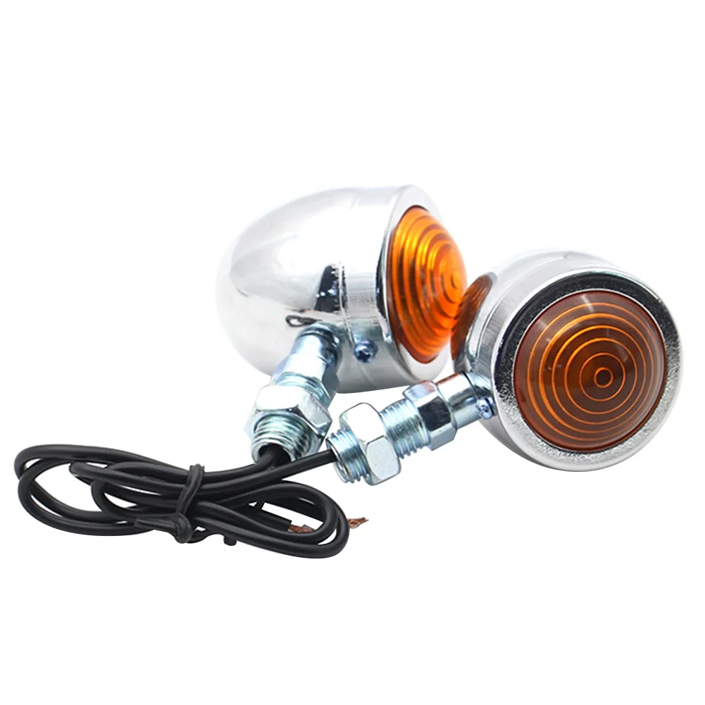2Pcs Retro Metal Blinkers 12V Single Wire Turn Signals Lights IP66 Waterproof Motorbike Blinker Indicator Lamp for Harley Racer