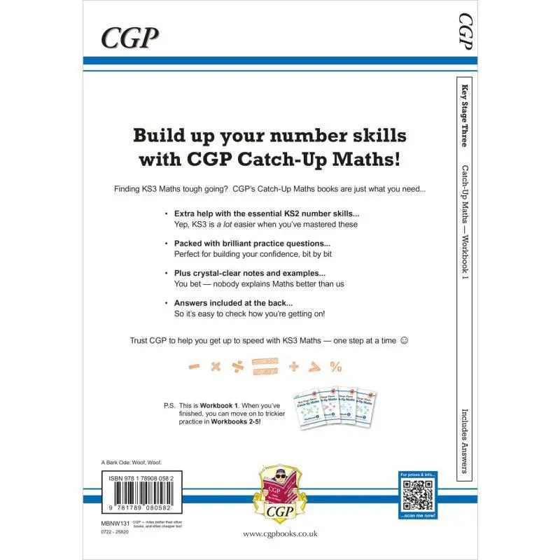 KS3 Maths CatchUp Workbook 1 With Answers CGP Books Coordination Group Publications 9781789080582 Book
