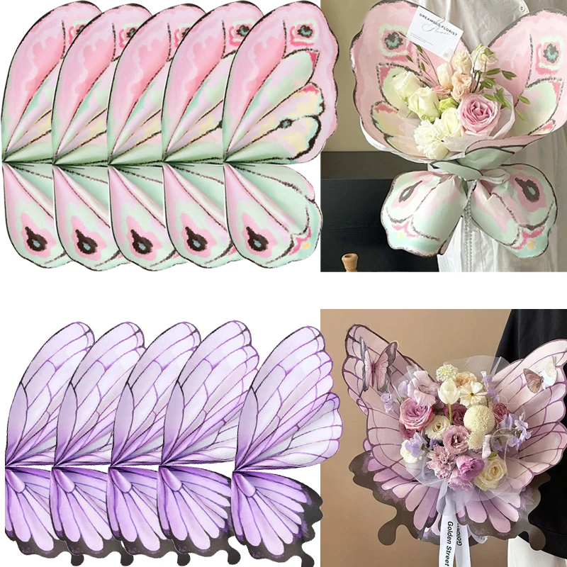 10sets Korean Butterfly Flower Wrapping Paper Waterproof Rose Bouquet Packing Paper for Wedding Birthday Party Decor