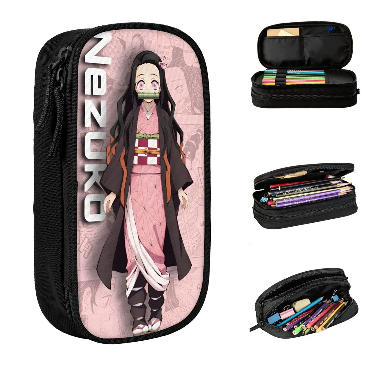 New Kamado Demon Slayers Nezuko Anime Pencil Cases Pencilcases Pen for Student Large Storage Bag Office Zipper Stationery