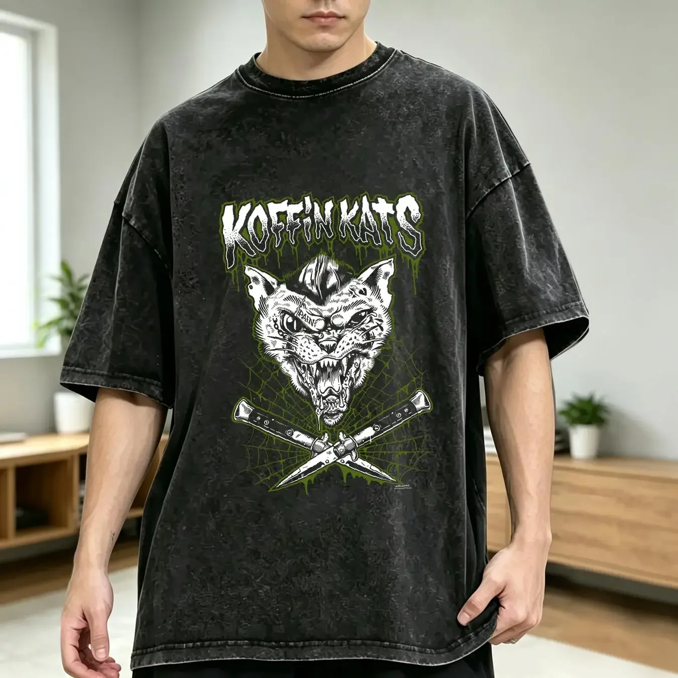 washed T Shirt 2014 Koffin Kats XL Autographed Signed long sleeves vintage Washed Versatile Stretched fashion Comfortable