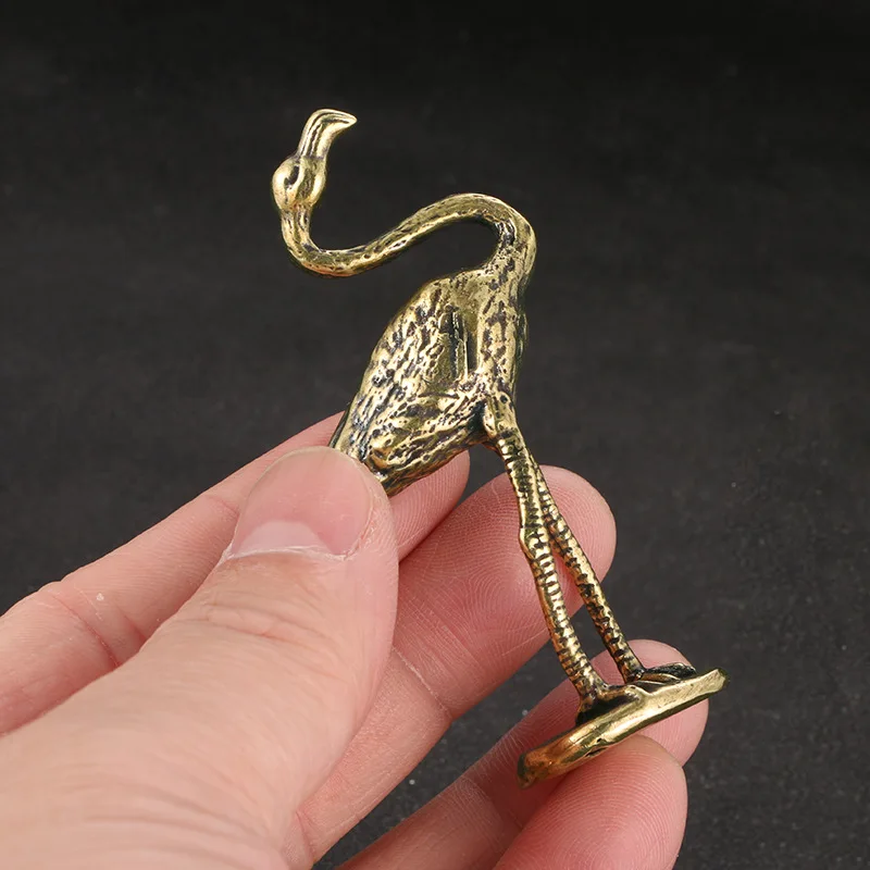 

Brass Flamingo Figurines Ornaments Antique Bird Solid Pure Copper Animal Desk Decorative Crafts Collection