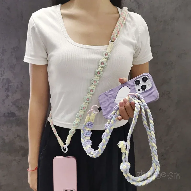 

Mobile Phone Lanyard, Crossbody, Wrist, Neck, Three Use Flower Ponytail, Woven Rope, Adjustable Shoulder Strap Rope for Travel