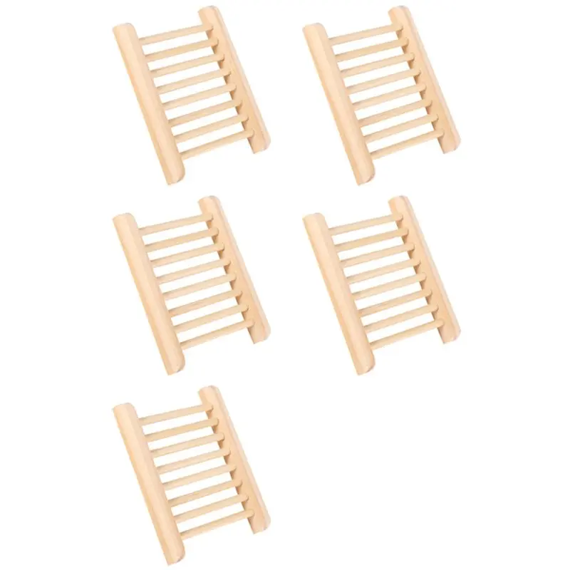 【HAPPY】5X Wood-Color Trapezoid Natural Wood Soap Plate Box Bath Soap Tray Holder Dish Shower Wash 12 X 9 X 1.7Cm
