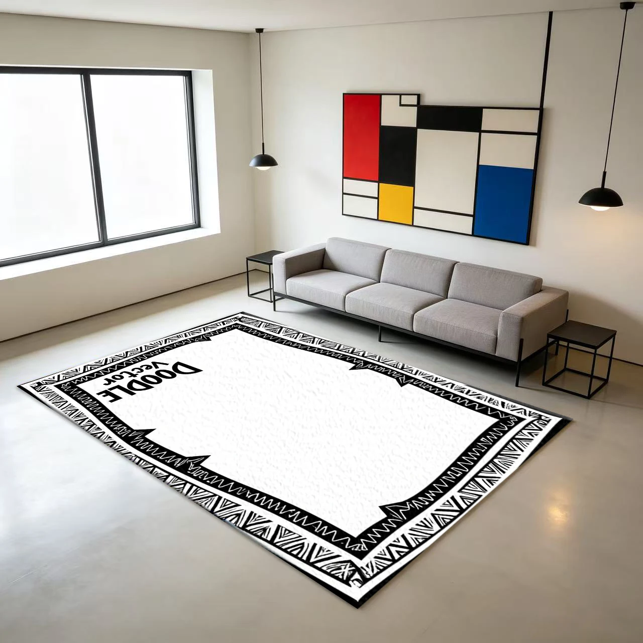 Black and White Graffiti Frame Pattern Carpet Floor Abstract Line Art Home Carpet Suitable for Study Room Living Room Indoor Floor Mat