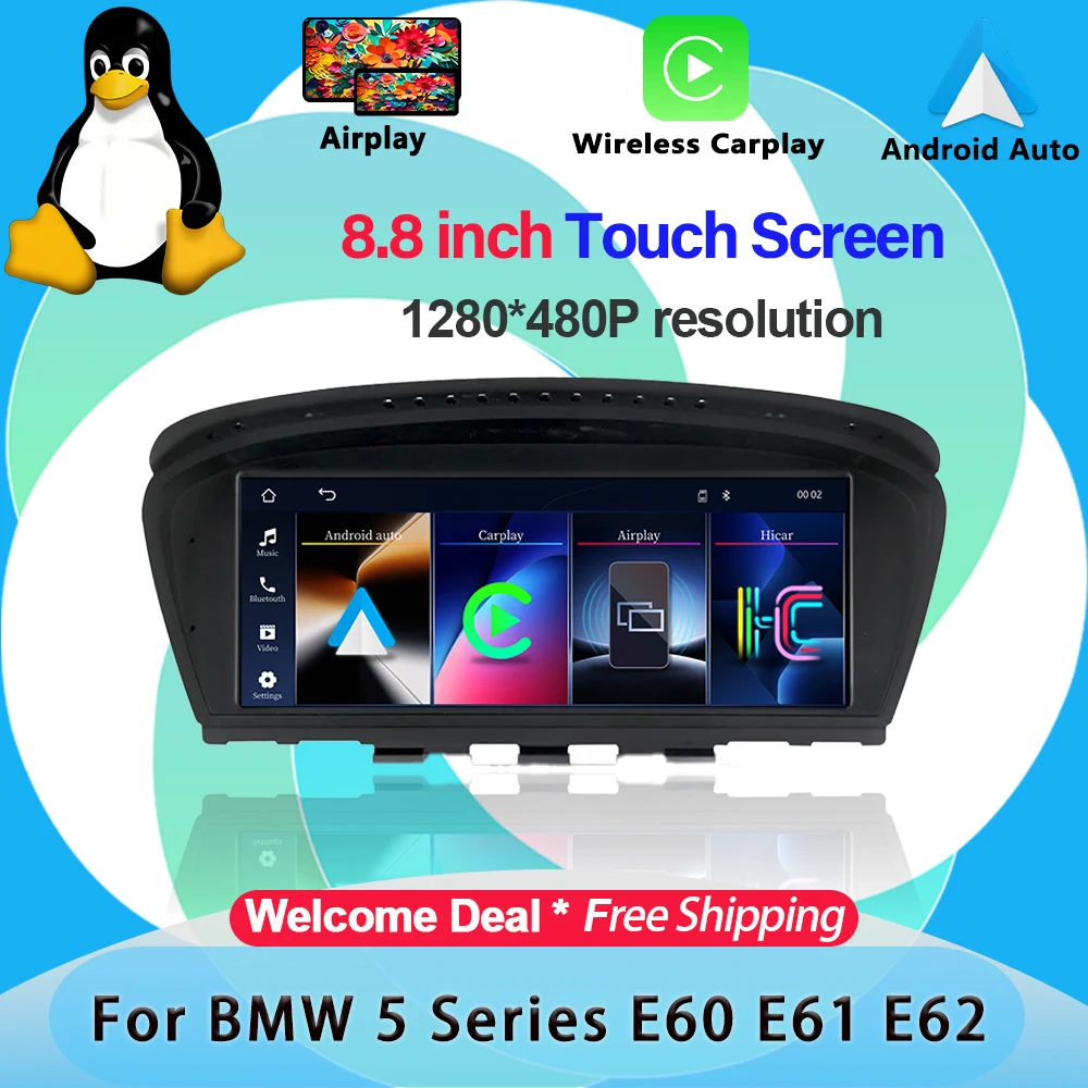 CarPlay Multimedia 8,8' Touchscreen für BMW 3/5er Serie E60 E61 E62 E90 E91 E92 2004-2008 CCC-System Zentralsteuerung Bildschirm DVD-Radio-Player Android Auto Airplay DSP Bluetooth Linux-System