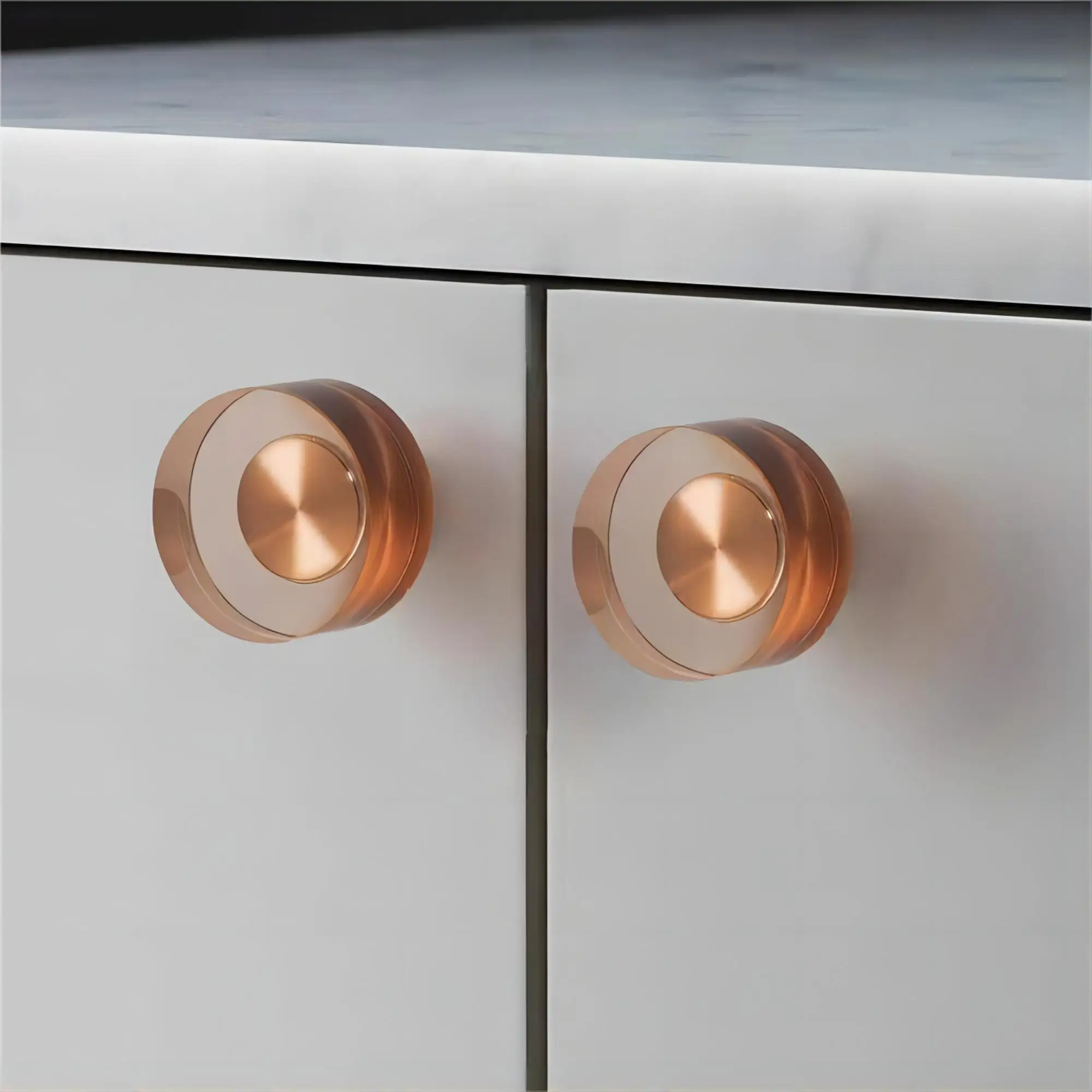 Crystal Glass Kitchen Cabinet Handles Transparent + Coffee Round Drawer Dresser Knobs Brass Single Hole Furniture Hardware