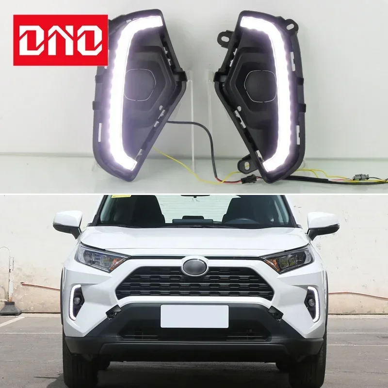 

Car LED DRL 12V Daylights For Toyota RAV4 2023 Yellow Turn Signal Daytime Running Headlamps Auto Driving Lamp Foglamps