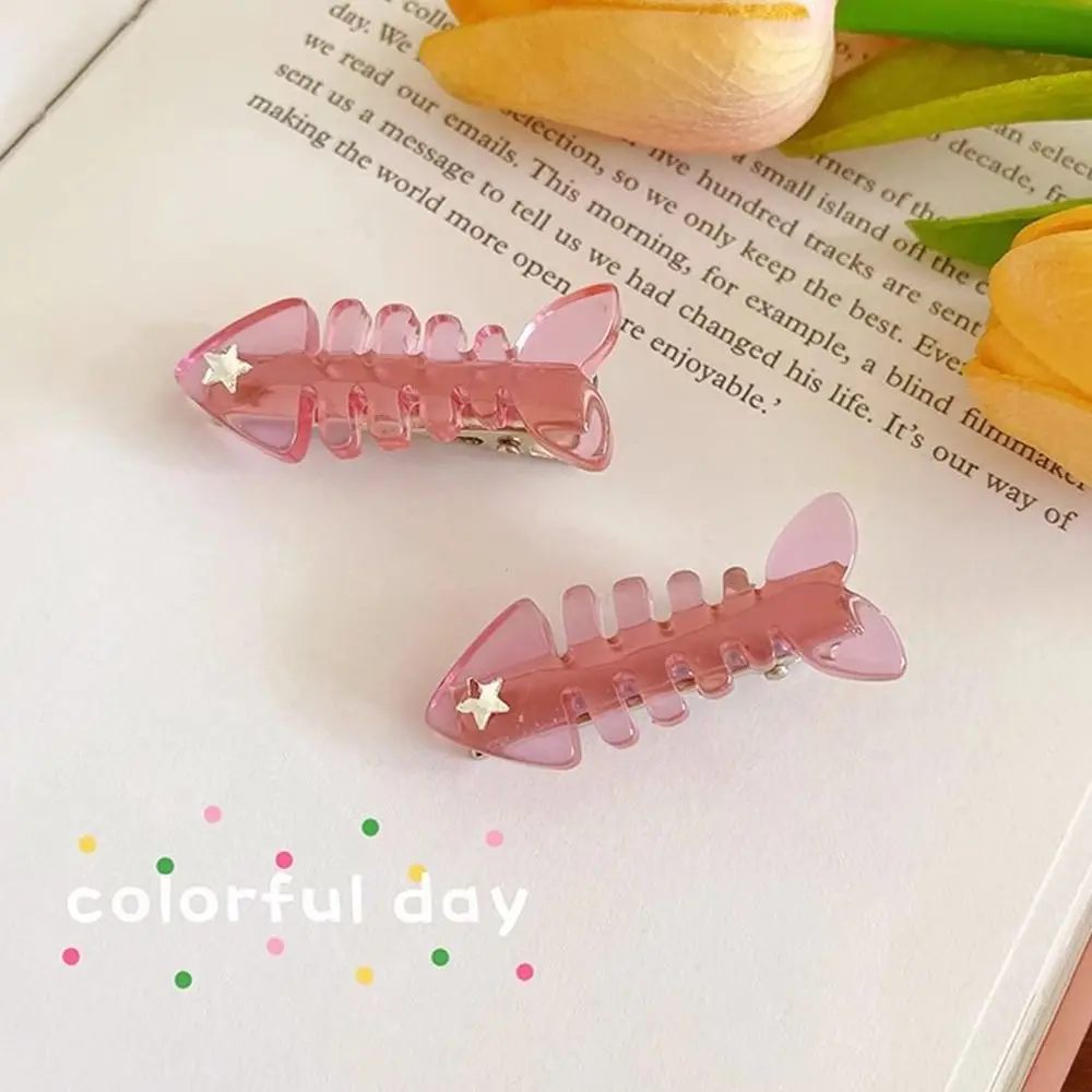 

Korean Ins Fish Bone Star Rhinestone Hair Clips Women Barrettes Korean Pink Color Crystal Duckbill Clips Hair Pins Creative