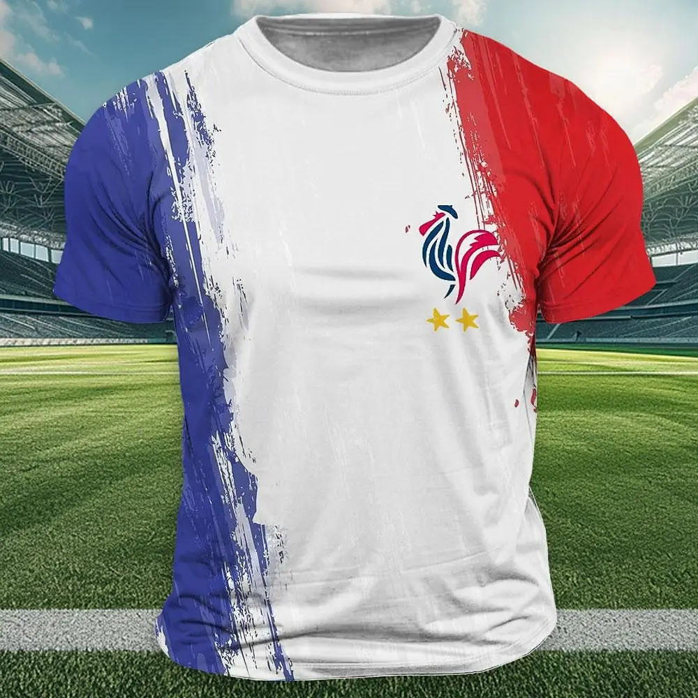 France National Flag Printed T Shirt For Men Outdoor Football Jersey Sports Tops Casual O-neck Loose Short Sleeve Summer Clothes