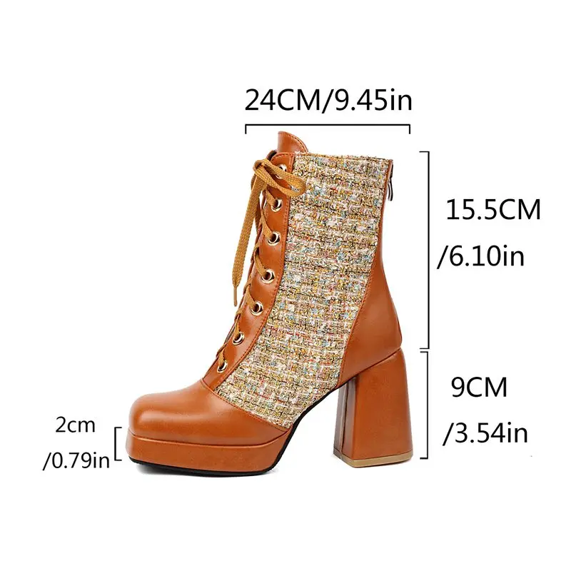 REAVE CAT 2024 Ankle Boots Toe Block Heels 9cm Platform Hill Lace Up Mixed Color Size 46 47 Fashion Bota