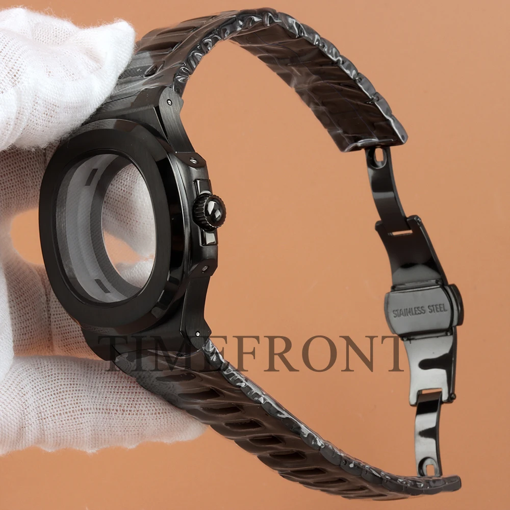 Cassa NH35 nera da 40 mm per parti di orologi modificate Nautilus quadrante in acciaio inossidabile lancette verde luminoso adatto al movimento NH35 NH36 NH38