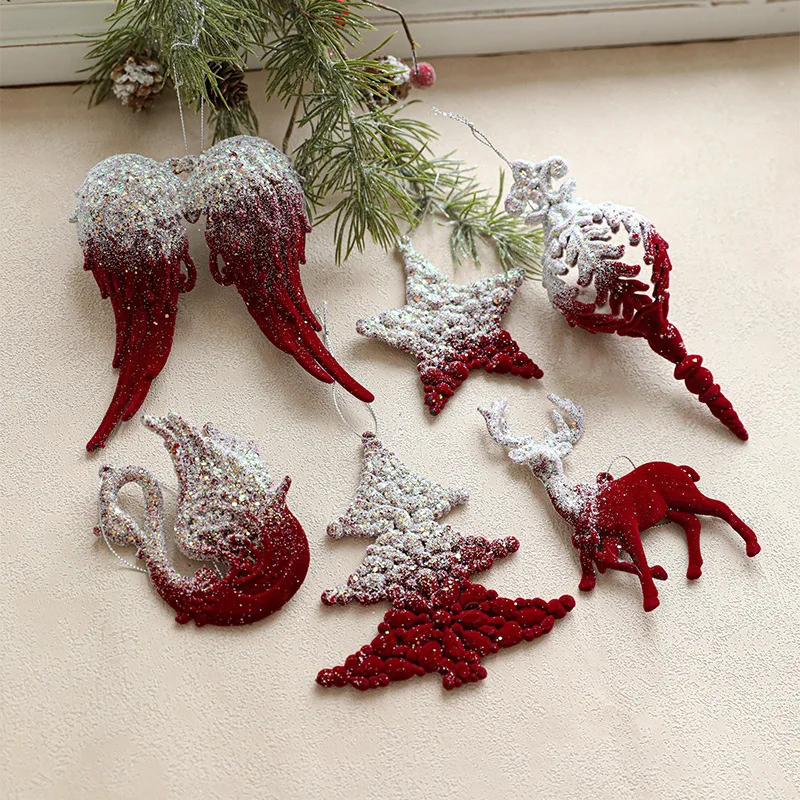 

Christmas Pendant Creative Christmas Snowfall 3D Hollow Deer Pendant Nordic Light Luxury Red Plush Decoration Supplies Gift
