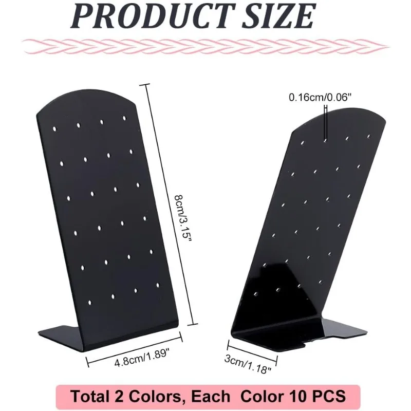 Acrílico L-Shape Brinco Titular, Ear Studs Display Stand, Jóias Show Rack, Organizador, 2 Cores, 24 Buracos, 20Pcs