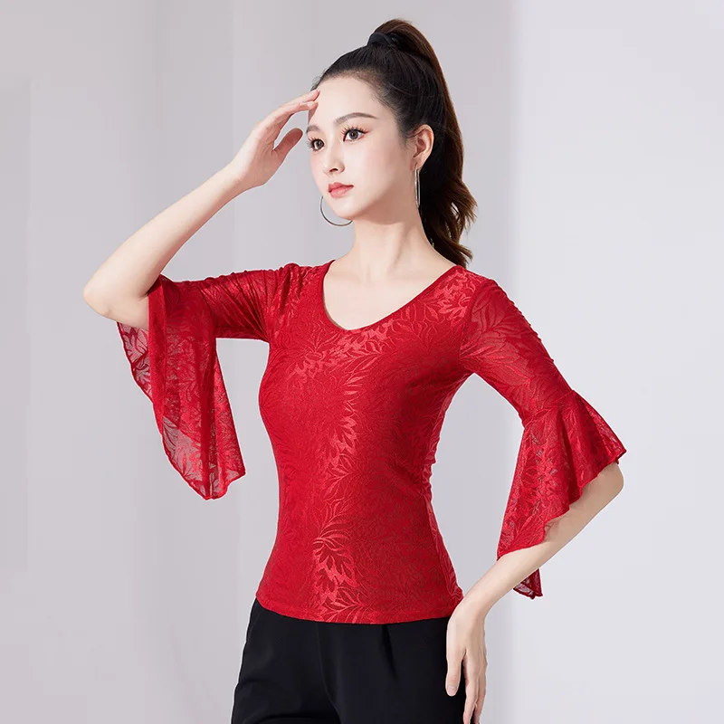 Summer Ballroom Latin Dance Tops New Mesh Printing Leopard High-end Adult Costumes International Standard Modern Dance Clothes