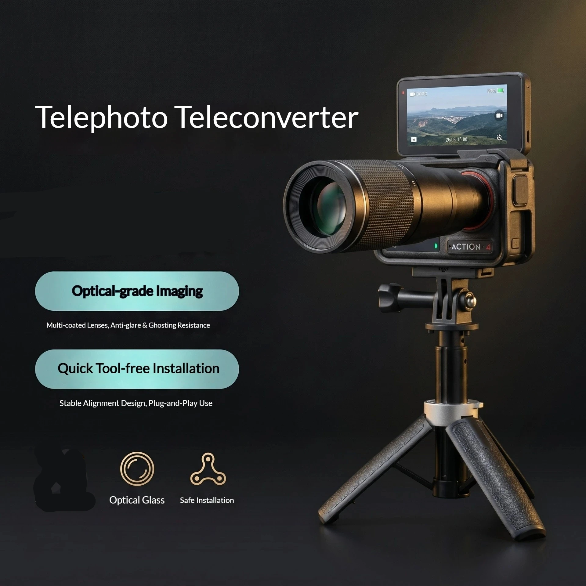 Do kamer DJI Osmo Action 6/5/4: obiektyw teleobiektywowy 12x do fotografii na zewnątrz, zewnętrzny obiektyw z optycznym zoomem i wbudowanym pierścieniem adaptera. — zdjęcie produktu 2