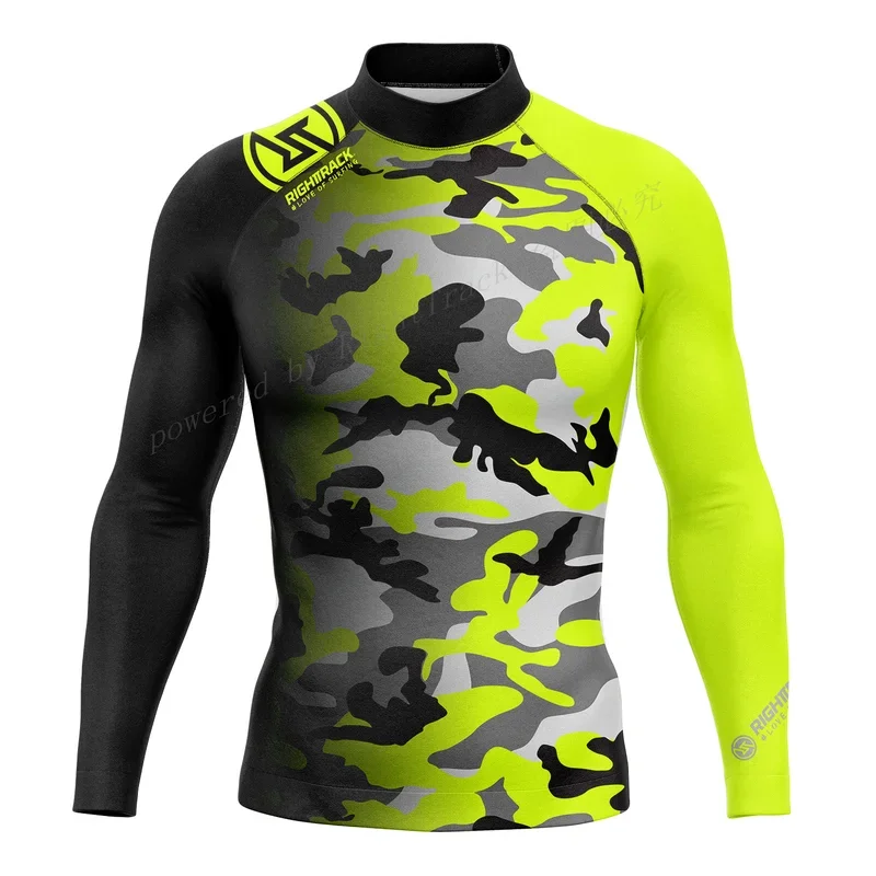 HotSale Men\'s Rashguard Camouflage Surfing Shirt Lycra RIGHTTRACK For Surf Sportswear Beach UV Swimwear UPF50  Clothes