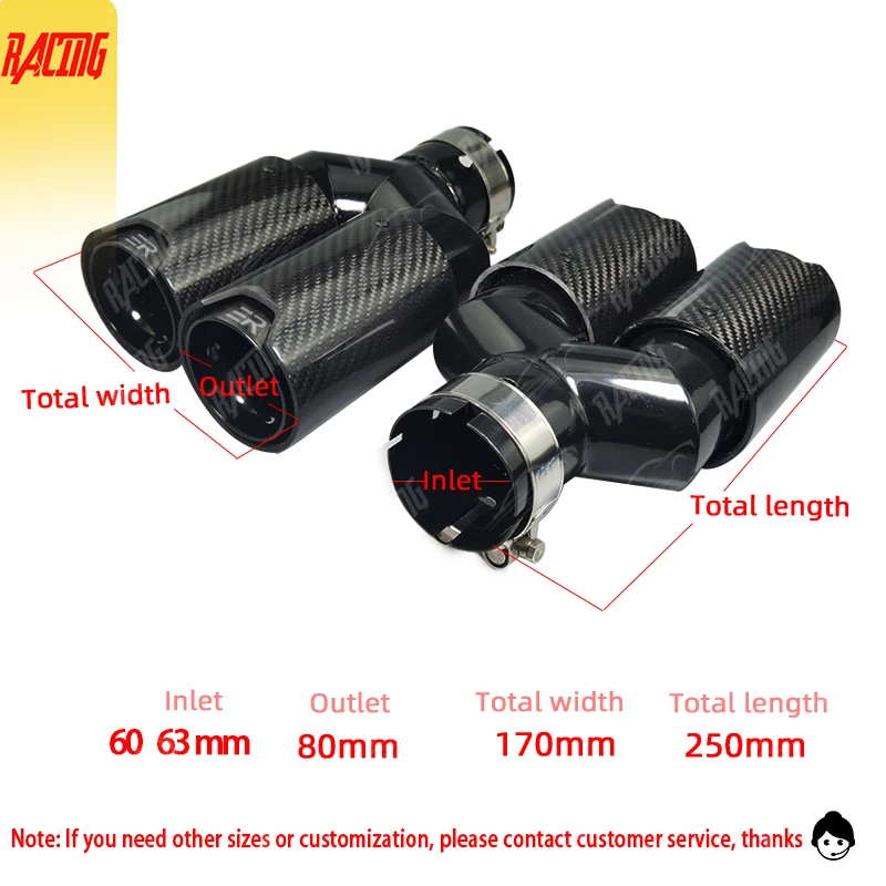 1 قطعة ألياف الكربون الأسود اللامع 80 مللي متر منفذ الخمار تلميح Y-شكل مزدوج خروج العادم الأنابيب العالمي اكسسوارات السيارات لسيارات BMW