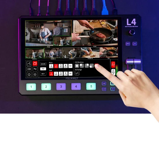 L FEELWORLD L4 Multi-camera Video Switcher Mixer 10.1"Touch Screen USB3.0 Fast Streaming