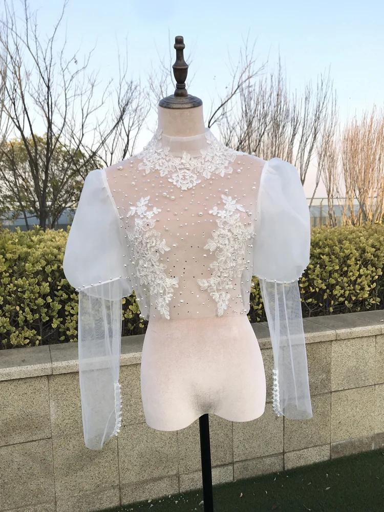 GOHYPDUG  Bridal Bolero Shawl Wedding Accessories Wedding Jacket Shrug Custom Made Long Sleeve Bridal