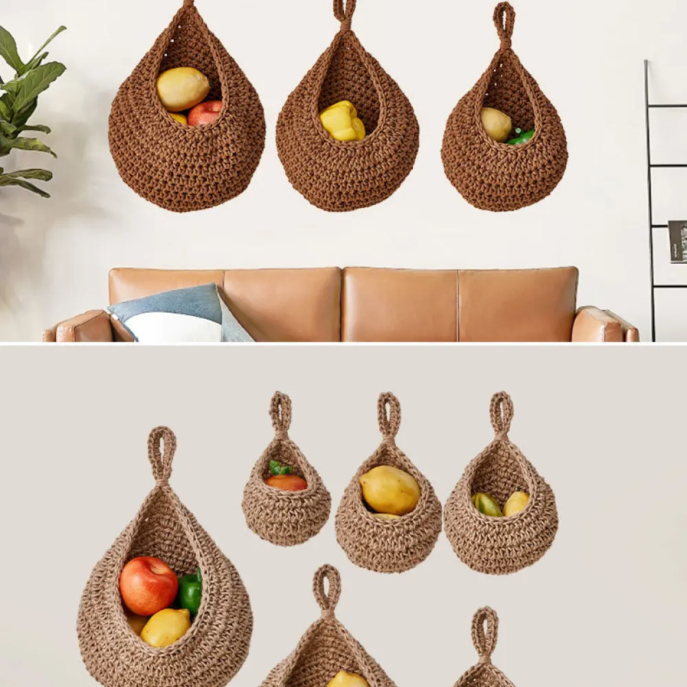 Handmade Cotton Hanging Storage Organizer Wall Mounted Vegetable Fruit Net Basket Kitchen Breathable Bohemian Style Bag