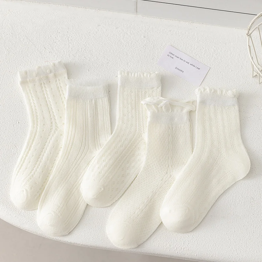5Pairs/set Children Mesh Socks For 2-12Years Girls Summer Thin Breathable Kids Socks Sweet Fashion White Princess Lace Sock New image 3