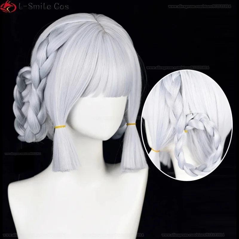 b3,c8;t5\m,/High Quality Kamisato Ayaka Wig New Skin Cosplay 30cm Silver Blue Braided Wigs Caps Heat Resist0'jl\,g/7,r'