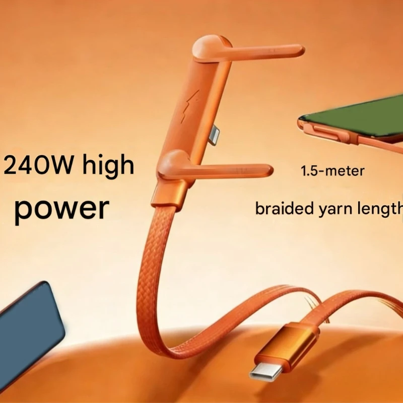 Phone Charging Cable with Folding Stand, Type C Data Wire 59 in Cord for Landscape Gaming, Desk Viewing and 896C