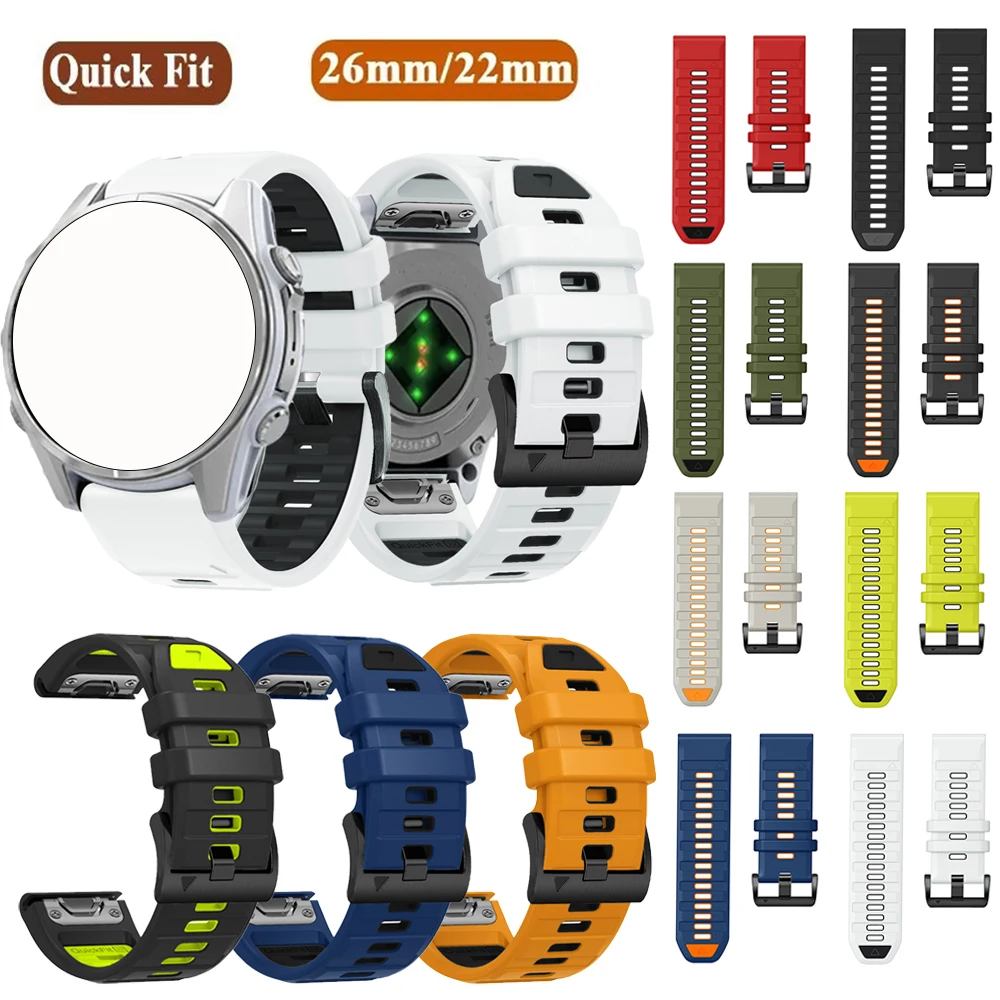 Bracelet de montre respirant pour Garmin Fenix 8 47/51mm E 7 7X 6 6X 5 5X/Epix Pro/Enduro 3 2 QuickFit 22mm 26mm, Bracelet en Silicone