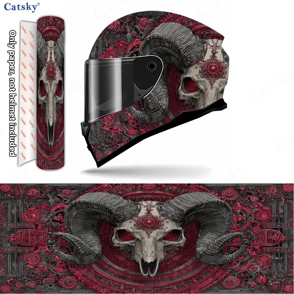 Weird Floral Ram Skull Print Helmet stickers , PVC Material Multifunctional Helmet Stickers, Scratch-Resistant & Fade-Proof, Eas