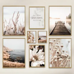 Artistic Flower Cottage Mosaic Beige Vintage Natural Landscape Poster Canvas Wall Art Home Decor