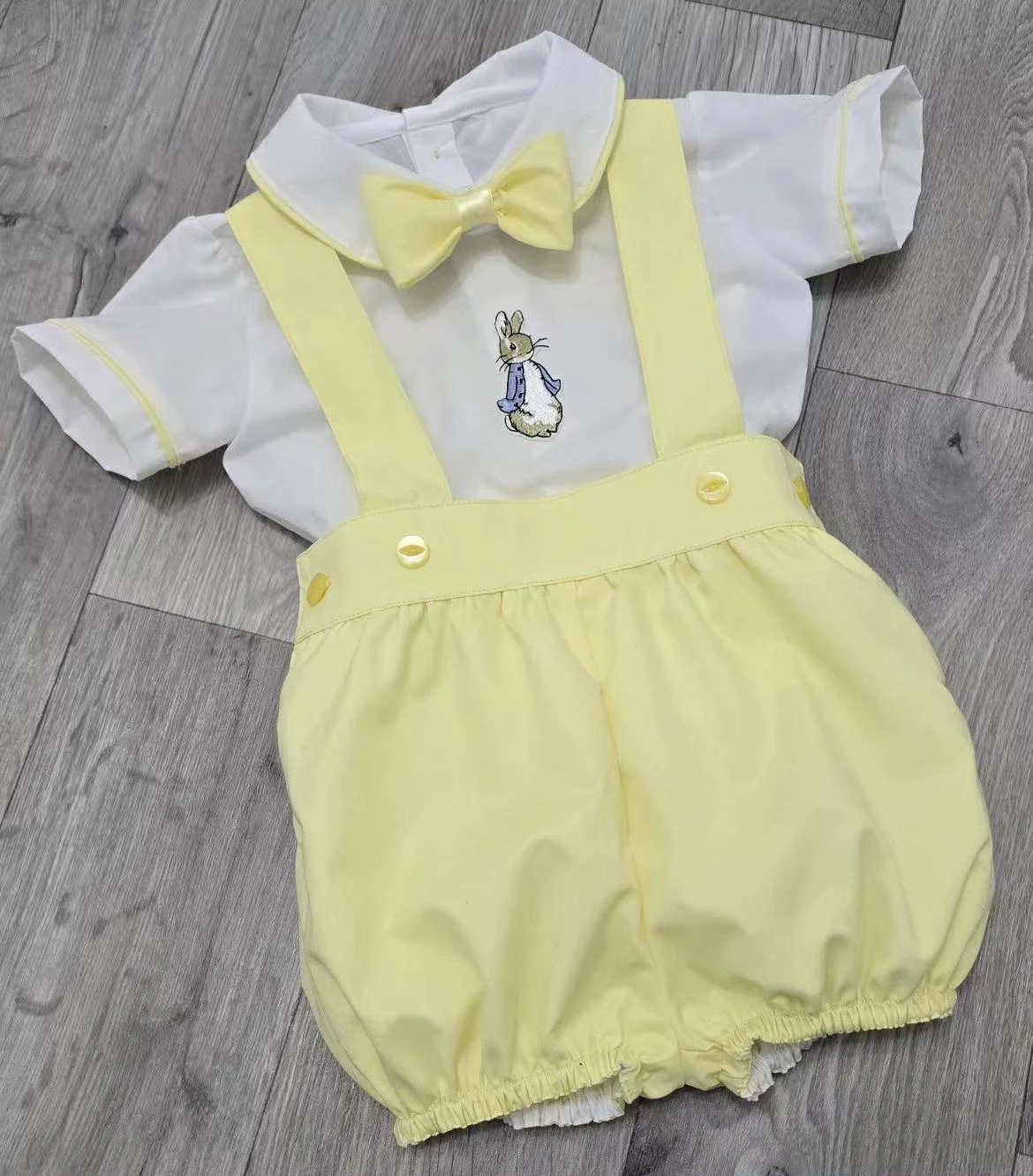 

0-6Y Boy Summer Rabbit Embroidery Yellow Outfit Suit for Party Birthday Holiday Photography B332