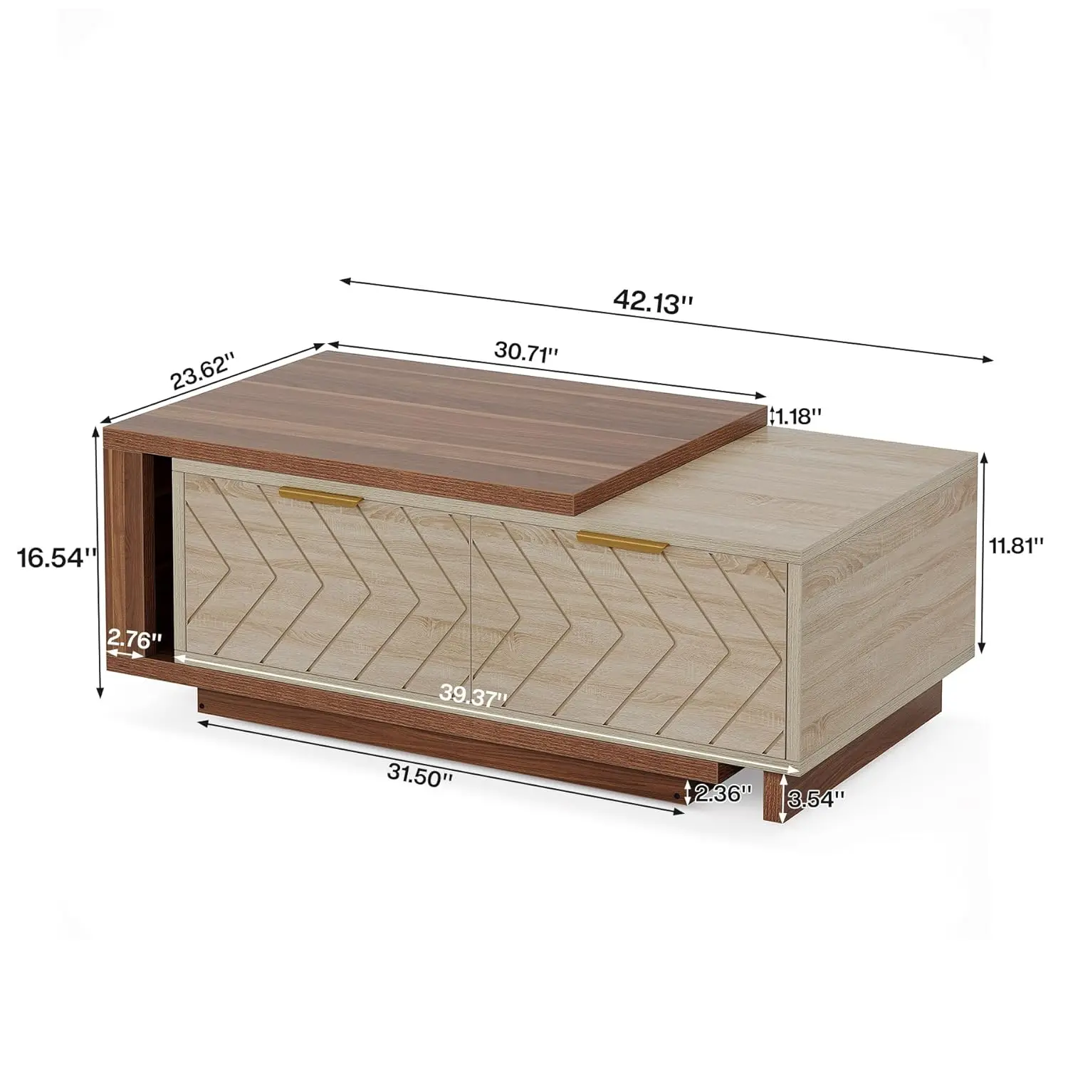 Mesa de Centro Extensible y Ajustable de Madera Reversible con 2 Cajones de Almacenamiento, para Sala de Estar, Grande, en Dos Tonos, Nogal y Roble, Personalizable