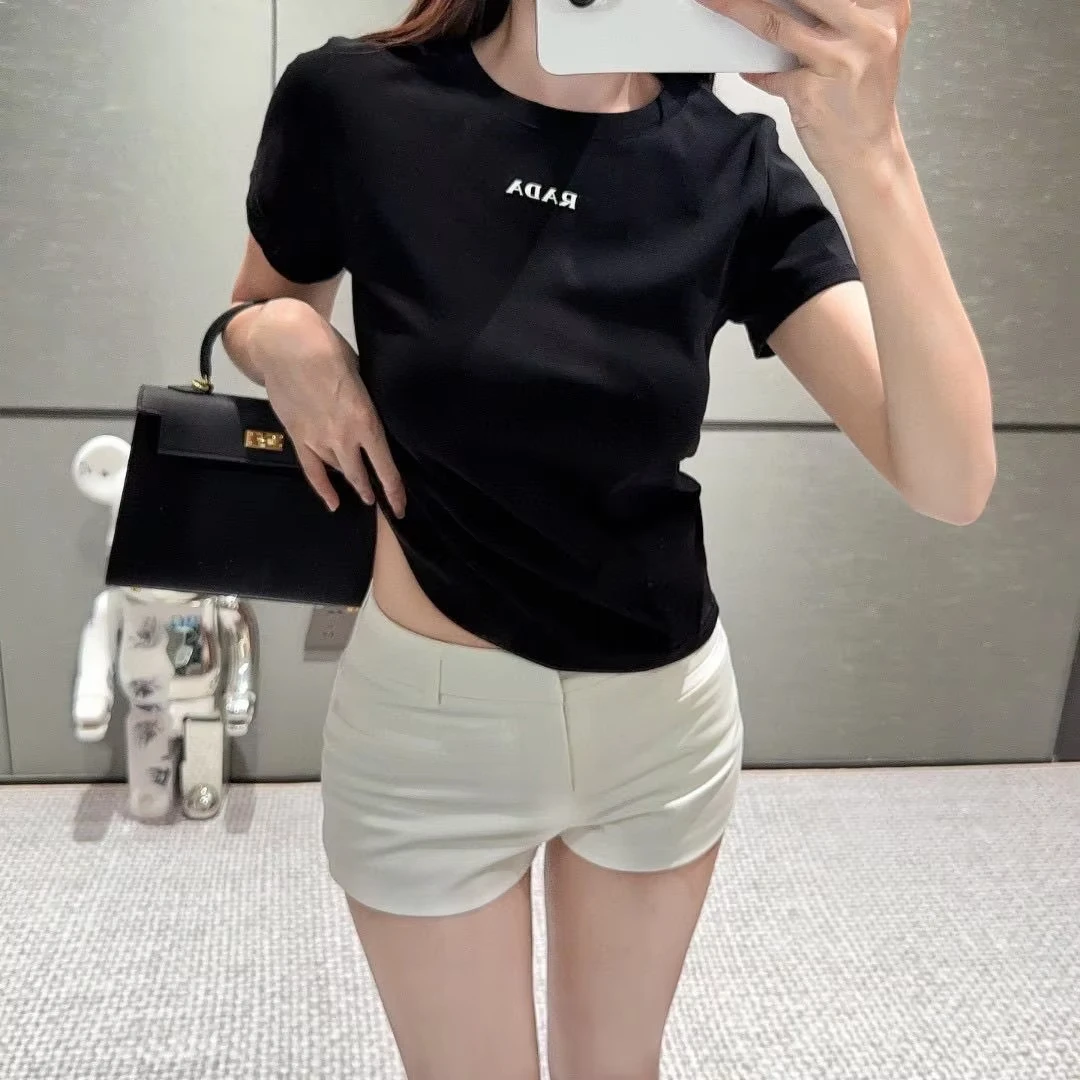 

New Summer Letter Print Slim-fit T-shirt Short-sleeved Slim Fashion Single Item Spice Girl Crew Neck Short-sleeved Top