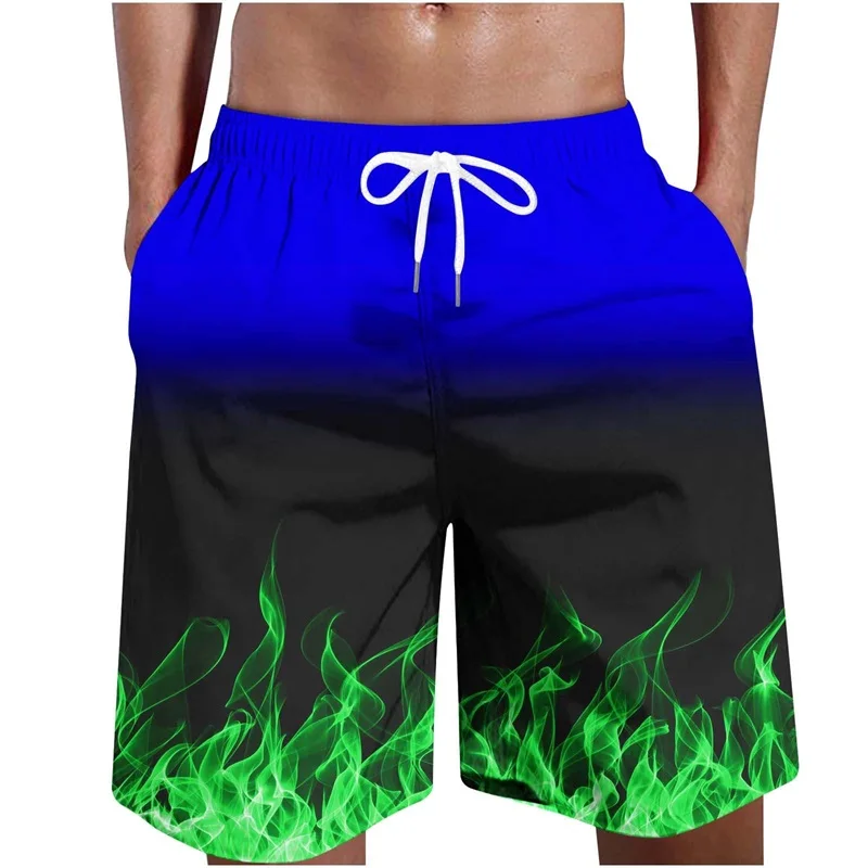 Full Print Fire Pattern Men\'s Swim Trunks 3D Flame Printed Quick Dry Shorts For Men Beach Surf Board Shorts Swimwear