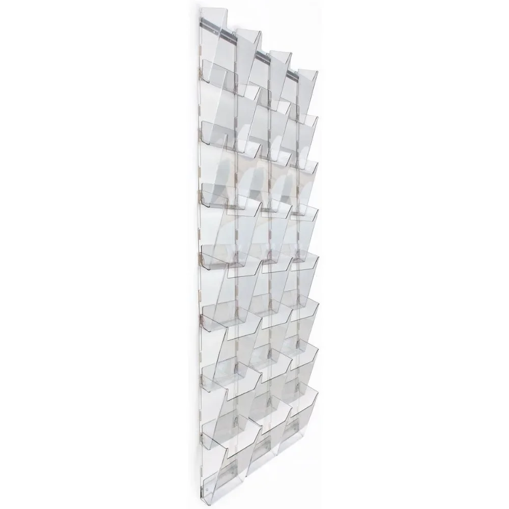 

Tiered Magazine Rack for Wall Mount Use, 24 Pockets, 3 Columns of 8, Full View - Clear Acrylic