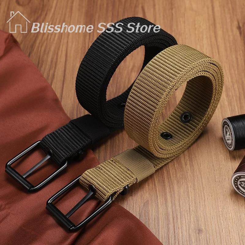 【S】Men's Belt Porous Canvas Pin Buckle Leather Outdoor Sports Women's Trendy Eyelet With Jeans For Men Women high quality