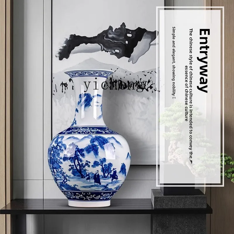 

Ceramic Vase Hand-painted Blue and White Porcelain Home Living Room Entrance Company Light Luxury Decoration Ornament