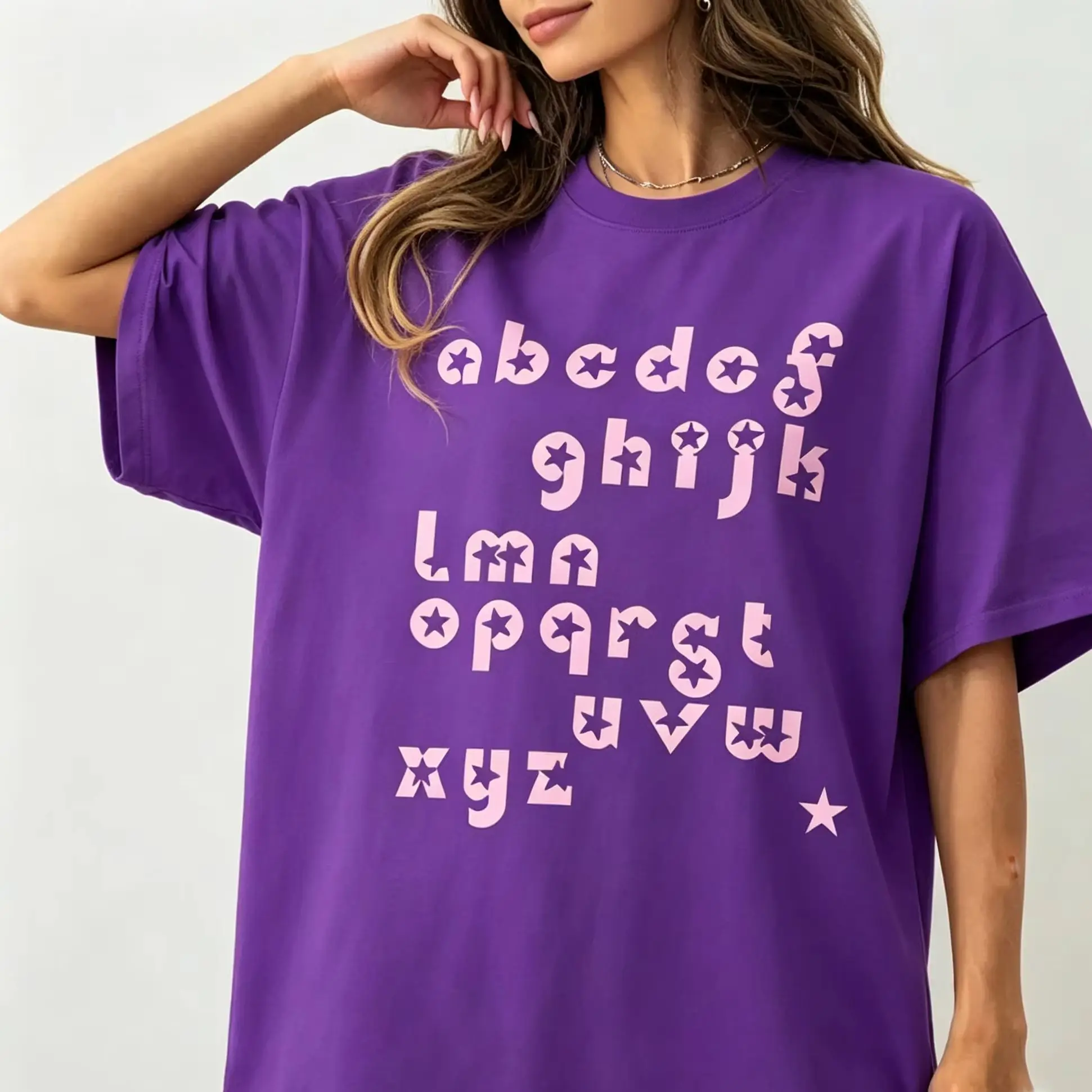Y2K  Alphabet Graphic T‑Shirt Women Cute Pink Letter Print Short Sleeve Tee Retro Aesthetic Unisex Casual Cotton T‑Shirt