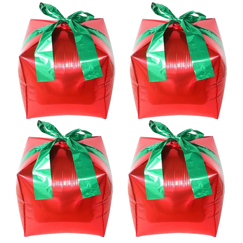 4pcs 22Inch Red Green Christmas Gift Boxes Foil Balloons Xmas Decoration Party Favor Christmas Decoration Present Air Globos
