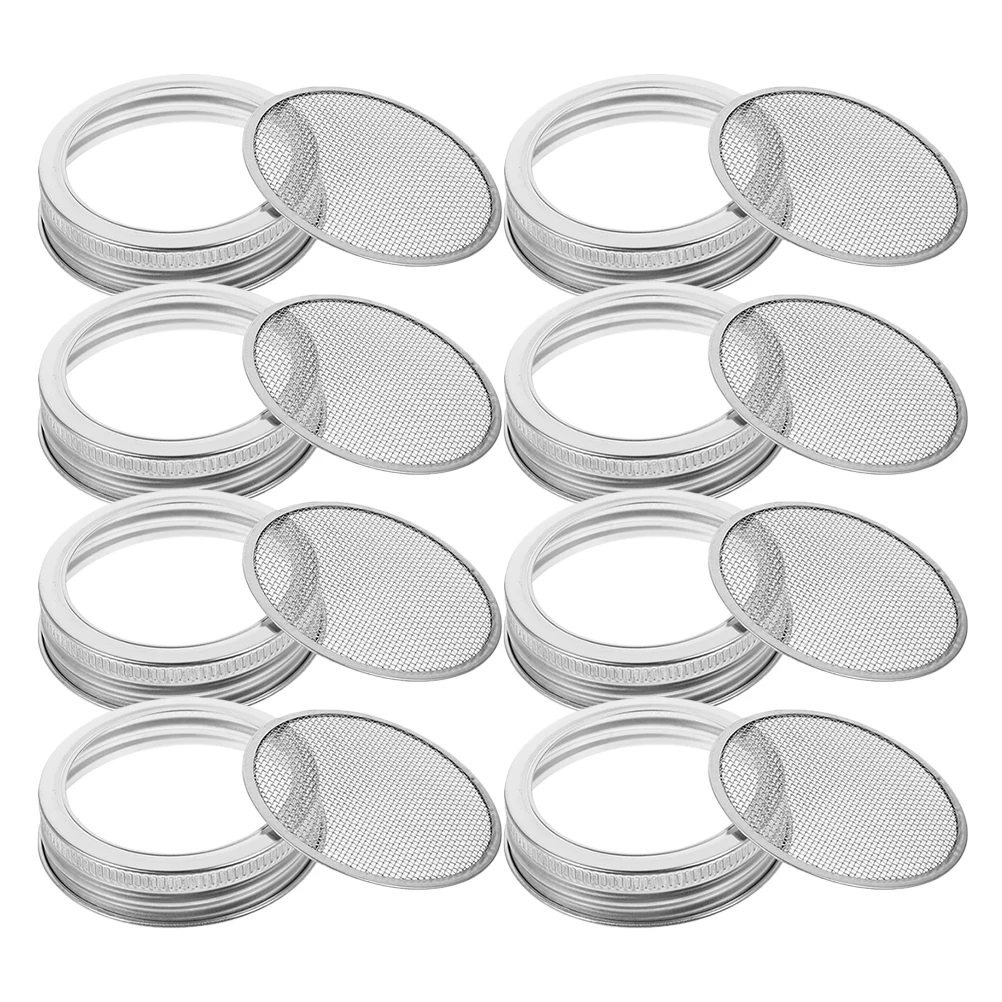 

8Pcs Stainless Steel Sprouting Lids Wide Mouth Mesh Strainer Easy Clean Airflow Bean Sprouts Growing Kit Home