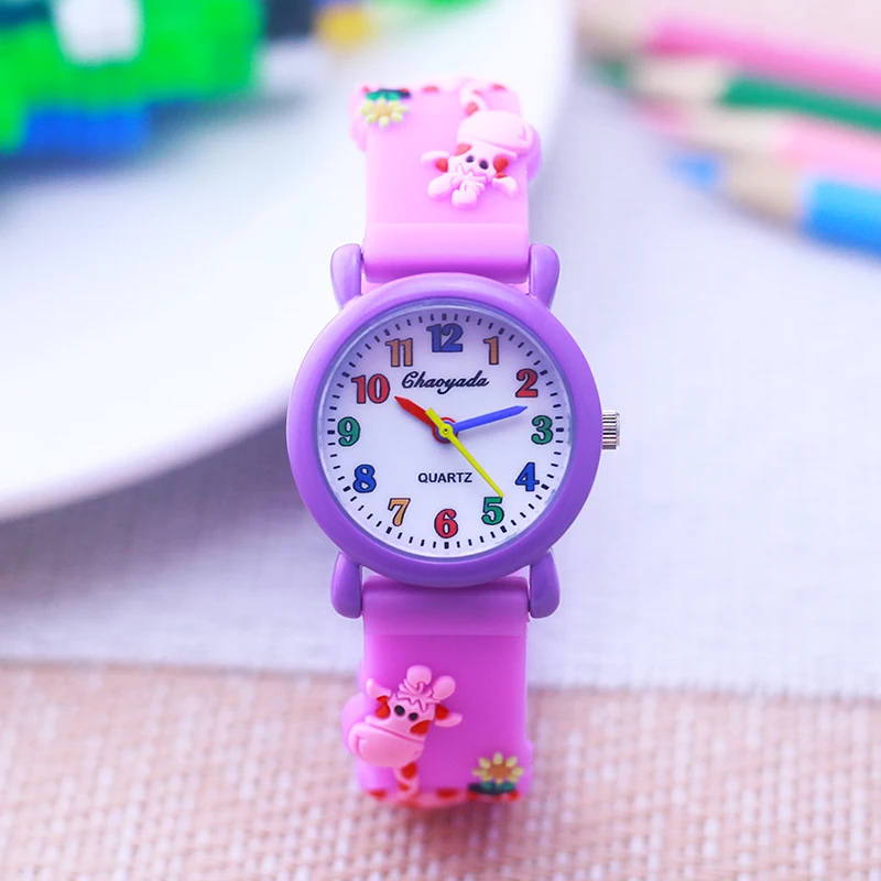 

2024 children boys girls lovely cartoon giraffe sunflower silicone quartz watches kindergarten little kids baby small watches