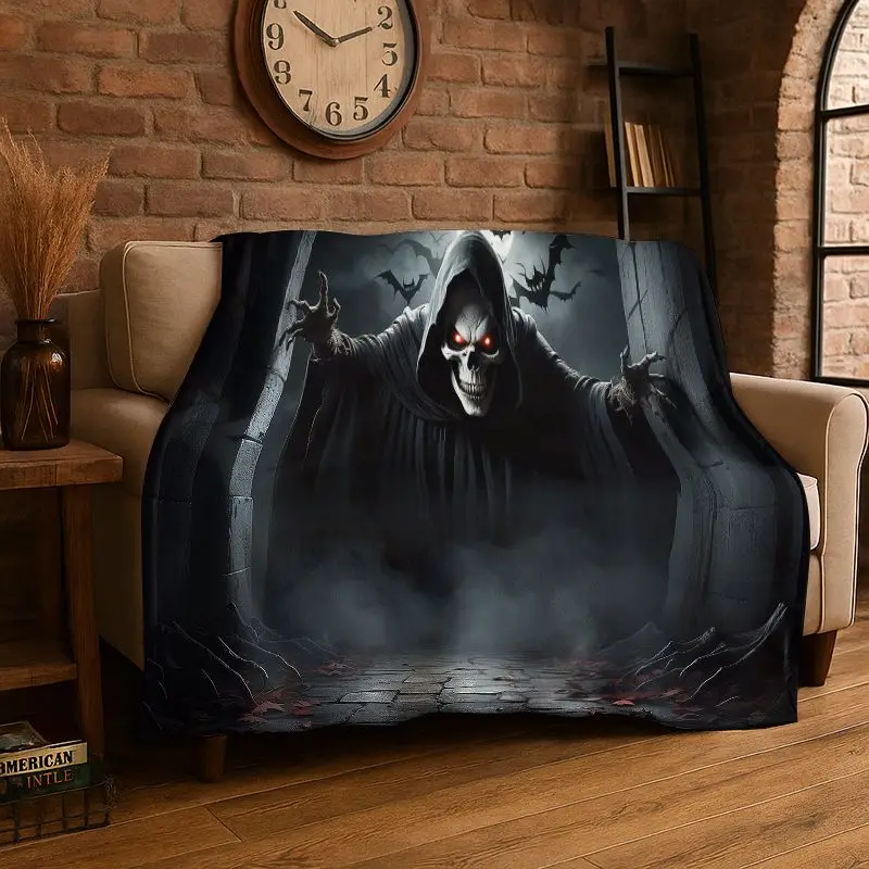 Terrifying Ghost Demon Skull Gothic Flannel Blanket Soft Throw Blanket for Bedroom Living Room Bed Travel Camping Picnic Nap