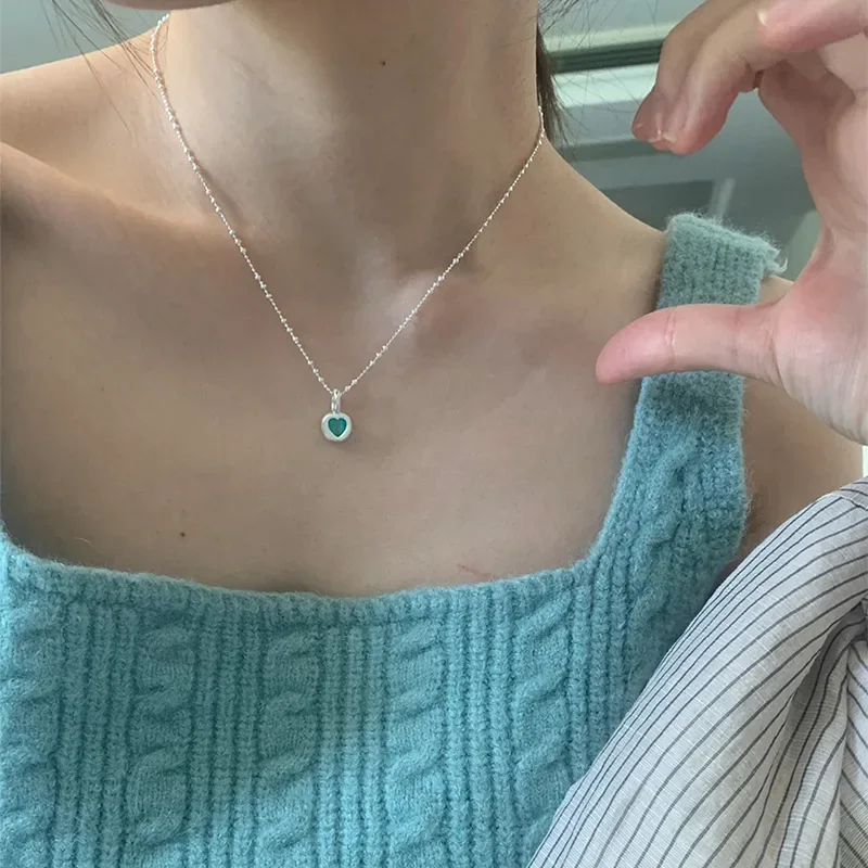 heart-shaped turquoise pendant Fresh original brushed necklace for women with high-end new in collar chain party jewelry gift