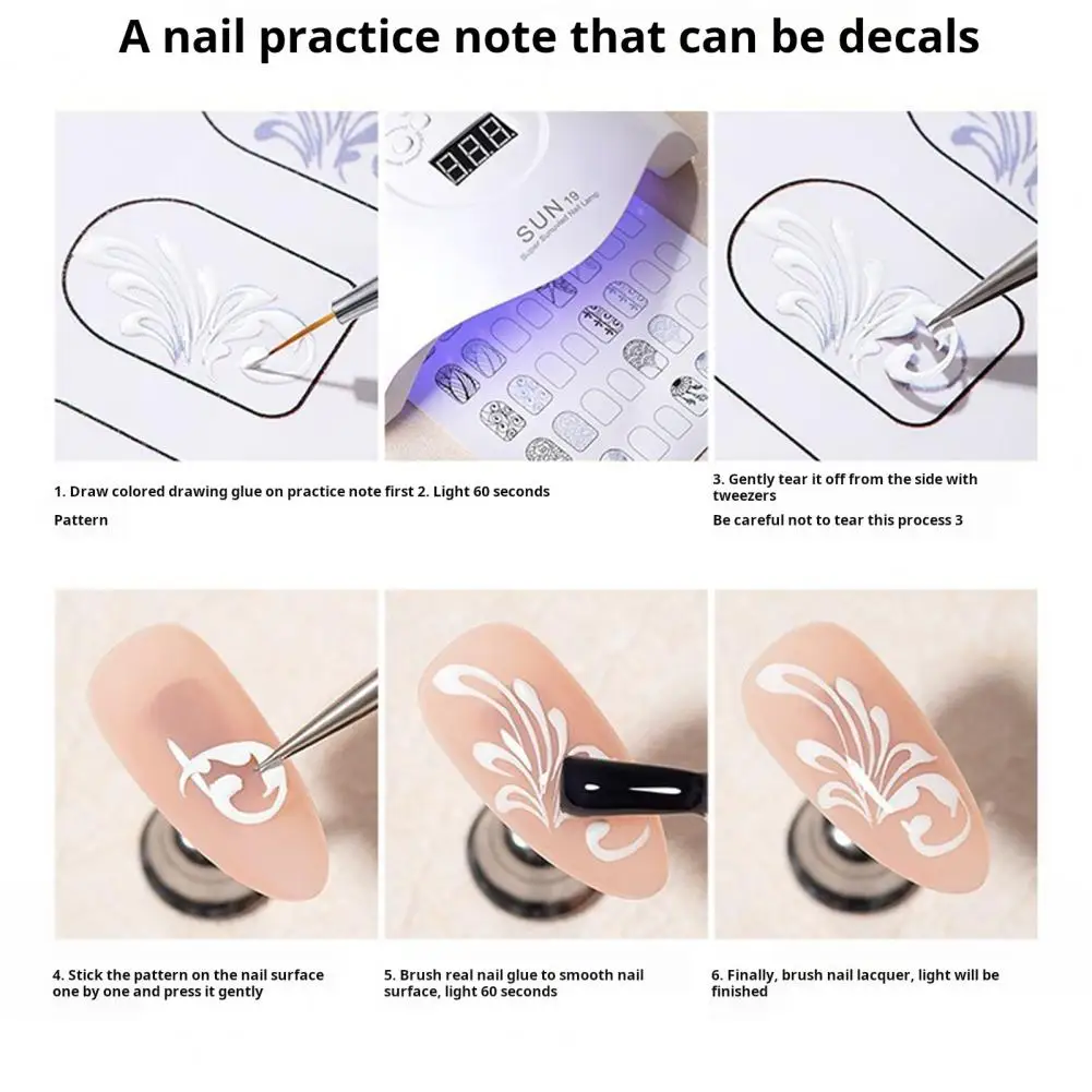 12Pcs Nail Art Training Card Nail Design Practice Sheet Women Beginner Fingernail Pattern Template Exercise Book Practice Tools