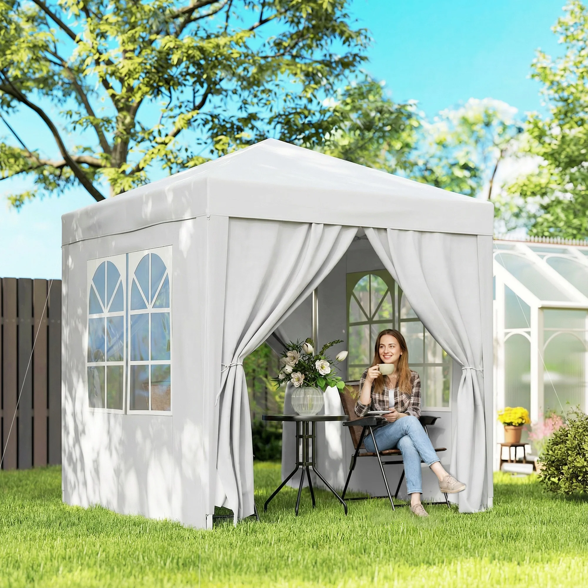Carpa Plegable 2x2m Exterior, 4 Paredes, Bolsa, Blanca ⛺