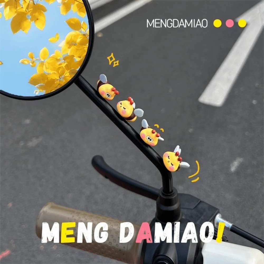 4Pcs Cute Little Bee-shaped Motorcycle Rearview Mirror Decoration Mini Cartoon Little Bee Ornaments Bicycle Handlebar Decoration
