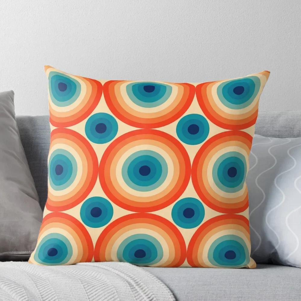 

70s Polka Eye illusion Dot Pattern in Orange and Blue Throw Pillow Pillowcases Luxury Cushion Cover Pillow