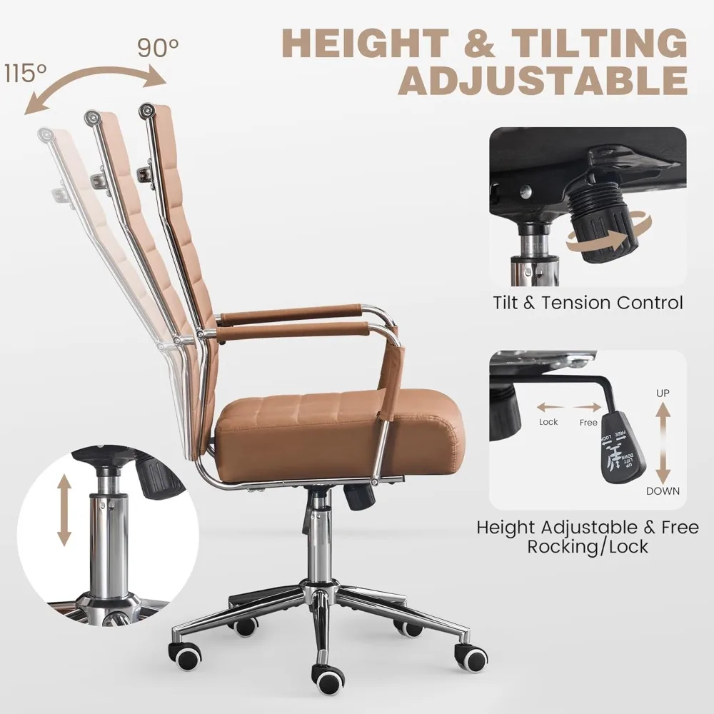 PU Leather High-Back Office Chair with Wheels & Armrests 4